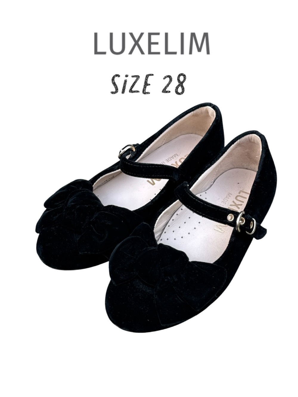 Luxelim Black Velvet Victoria Mary Jane Shoes EU 28 Made in Italy Bow Accent